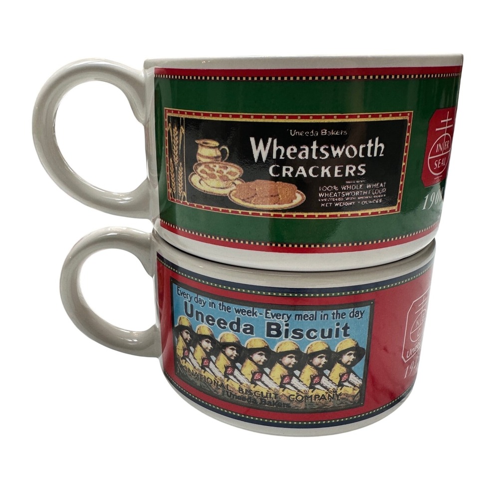 Vintage Nabisco Soup Mugs with Handles Set Of 4 Ritz Crackers Uneeda Biscuit - Picture 3 of 13